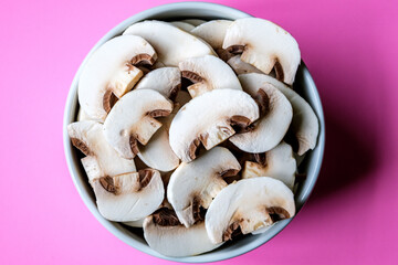 Bowl Of Sliced Fresh Raw Mushrooms Cooking Ingredient