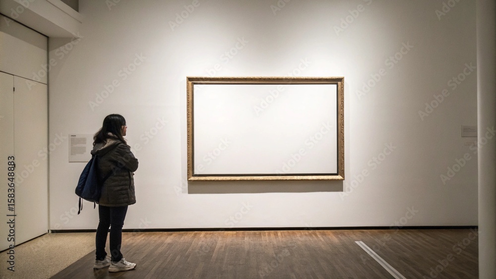 Poster minimalist aesthetic: blank canvas frame centered on wall with negative space