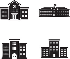 Set of School building silhouette vector illustration isolated On Transparent Background