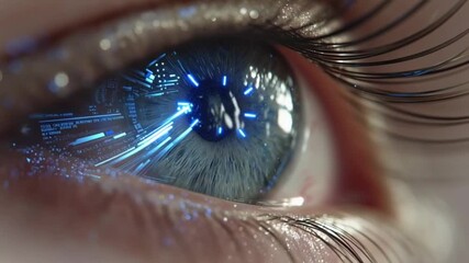 Cyber Eye: A captivating, close-up view of an eye, where digital streams weave across the iris, mirroring a vision of technological advancement and human augmentation. - Powered by Adobe