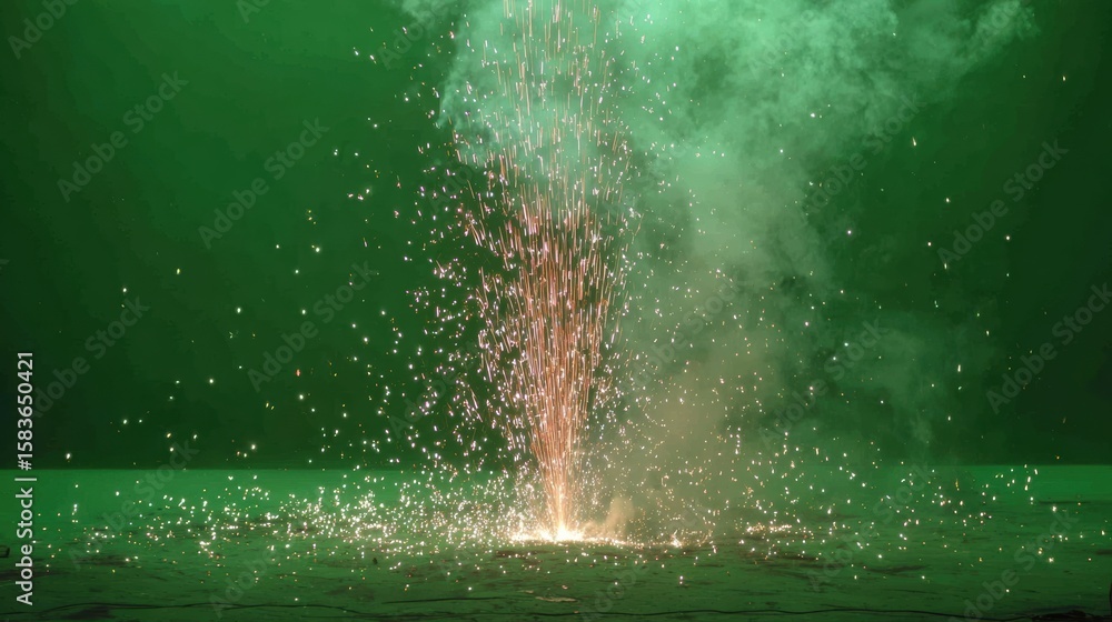 Poster colorful smoke and sparks erupting from a central point, creating a mesmerizing visual display.