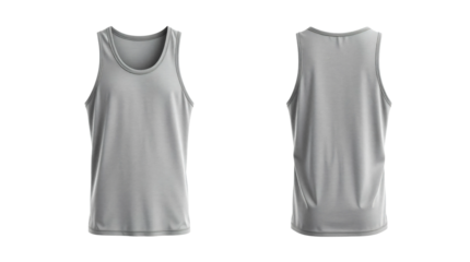 Grey tank top in front and back view, mockup isolated on transparent background