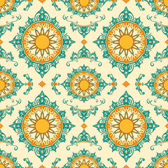 Perfect Seamless Bohemian Sun & Moon Mandala Pattern