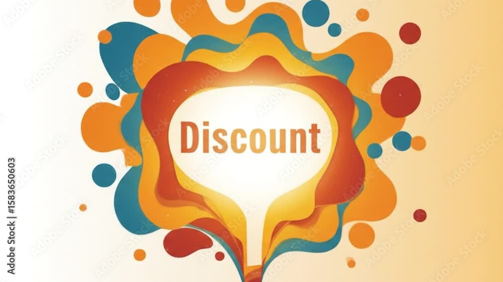 Poster animated discount text with colorful abstract shapes and light burst