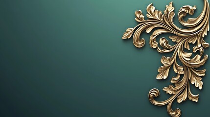 Ornate gold leaf design on teal background