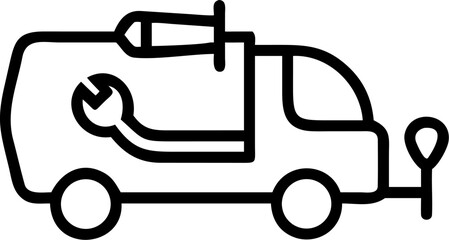 plumber truck outline vector icon on white or transparent background. plumbing tools. Editable and Printable sticker.