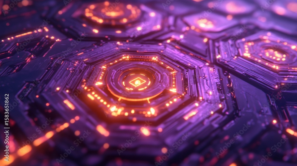 Aufkleber futuristic hexagonal pattern glowing in digital abca virtual space graphic design sci-fi environment