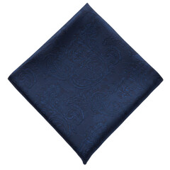 Elegant navy blue paisley pocket square with intricate embossed design