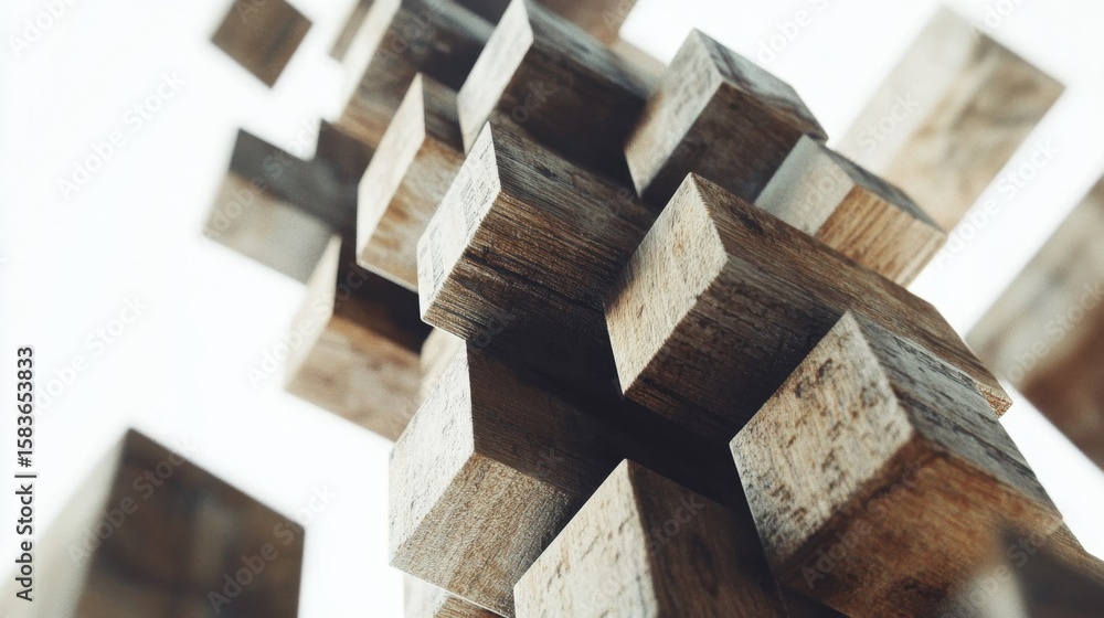 Poster tension in motion jenga tower teetering on the edge indoor game room high-angle view dynamic balance