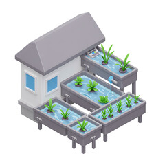 Isometric rooftop hydroponic system for homes