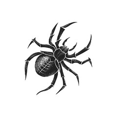 Hand-drawn black spider vector illustration featuring intricate details of the arachnid's body and legs. Ideal for nature-themed projects, educational materials, and design elements.