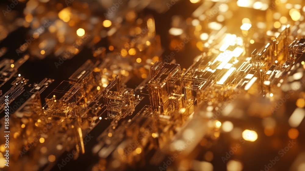 Poster exploring the intricacies of a semiconductor nanodevice closeup view of microelectronics in a high-t