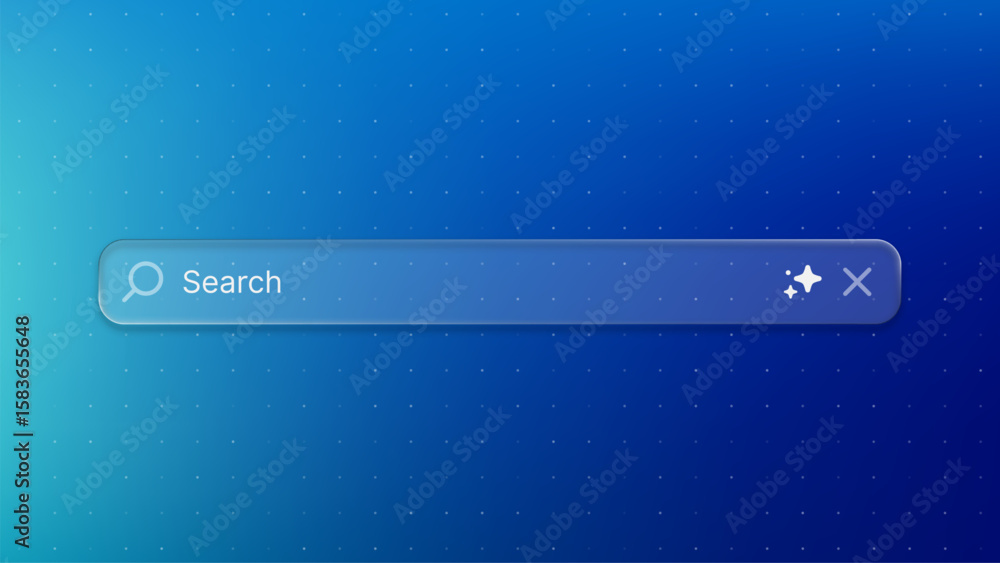 Aufkleber glassmorphism search bar with liquid glass effect on a blue dotted background. modern ui element for