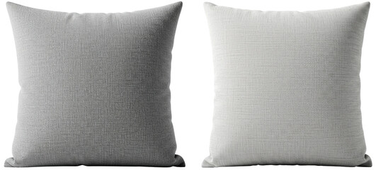Decorative pillows in gray and white colors on transparent background  