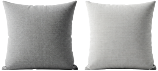 Decorative pillows in gray and white colors on transparent background  