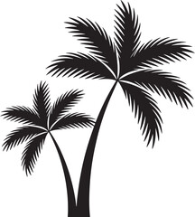 Obraz premium Two silhouetted palm trees with fronds against a white background