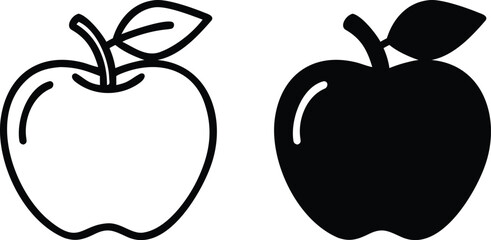 Apple Icon Set Black and White Outline Silhouette Vector Isolated Fruit Illustration