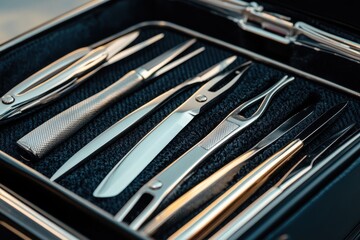 A comprehensive set of precision tools organized neatly in a black case for crafting activities