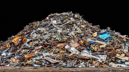 The large heap of waste materials in a landfill site.