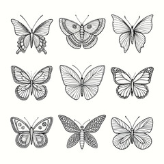 Hand-Drawn Minimalist Butterfly Icons – Flying Line Art Collection
