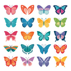 Set of 20 Colorful Abstract Butterfly Icons – Vector Collection
