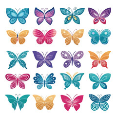 Set of 20 Colorful Abstract Butterfly Icons – Vibrant Vector Collection