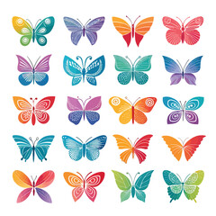 Colorful Geometric Butterfly Icons Pack – 20 Abstract Illustration