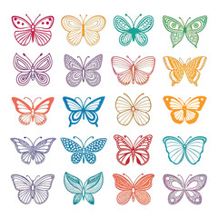 Colorful Abstract Line Art Butterflies – 20 Icon Illustration Set
