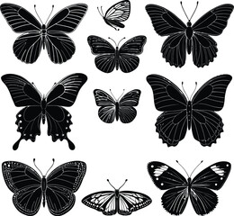 Black Butterfly Silhouette Icon Collection – Simple Vector Art