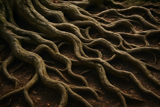 Ultra-Realistic Dynamic Shot of Ancient Tree Roots Intertwining