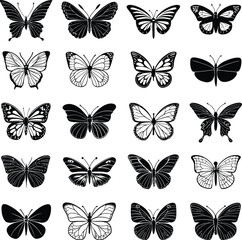 Symmetrical Grid of Stylized Butterfly Icons Vector Art