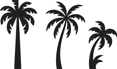 Obraz premium Three stylized black silhouettes of palm trees on a white background