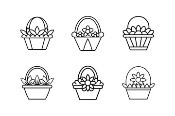 flower basket icon line art vector illustration