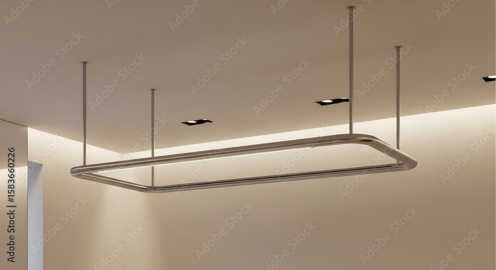 Aufkleber suspended rectangular light fixture with rounded corners in a modern interior setting overhead view