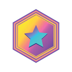 Colorful hexagon badge with vibrant gradient and centered star icon, perfect for VIP access, elite ranks, top achievement, premium features, digital rewards, and modern gamification design.