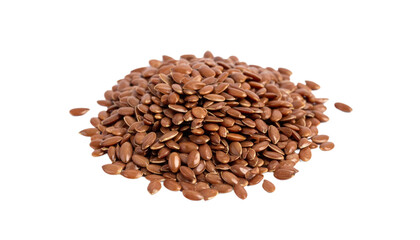 Heap of brown flax seeds displayed against a solid black backdrop, showing healthy and nutritious food ingredient, transparent background