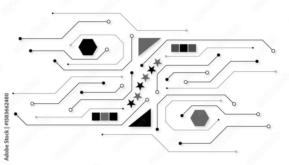 Poster computer communication cybernetic element. circuit board vector illustration. high-tech technology b