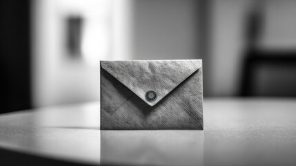 A grayscale envelope on a table