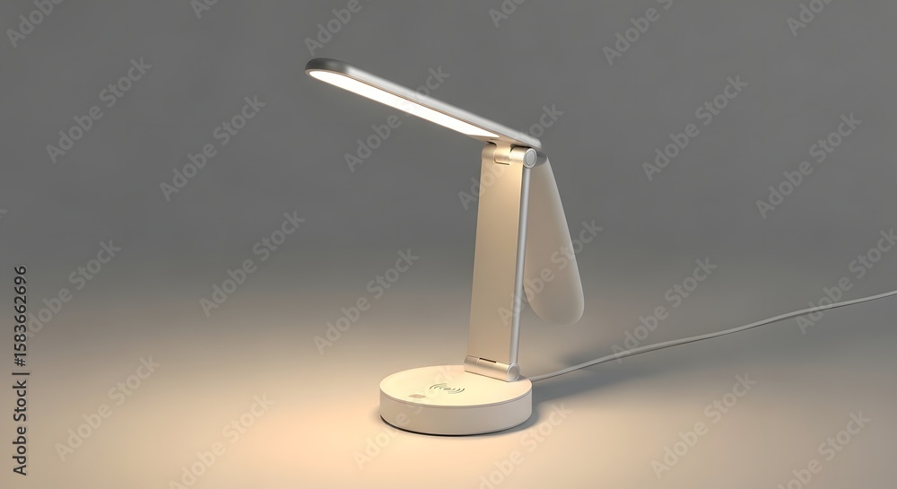 Aufkleber a white led desk lamp with adjustable arm and round base illuminated on a neutral background surface