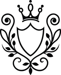 Ornamental Crest with a Crown Laurel Leaves and Swirls