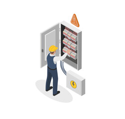 Electrician Working on Electrical Panel Circuit Breaker Safety Maintenance