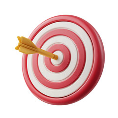 Red dart hitting the bullseye: a 3D illustration symbolizing business success and accurate aim