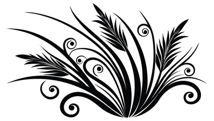 Fototapeta premium Abstract Decorative Foliage Ornament in Black and White on White Background 
