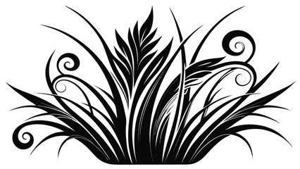 Ornamental Black Floral Illustration with Swirls and Leaves