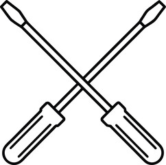 Outline Vector of a Screwdriver with Cross and Flat Heads