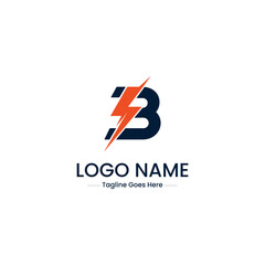 Vector art of orange and black letter b logo with lightning bolt isolated