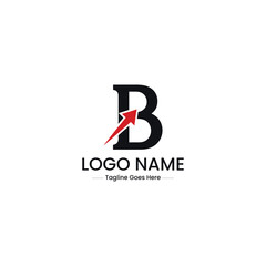 Vector art of black letter b logo with a red arrow