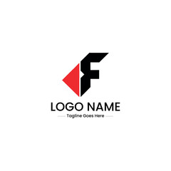 Vector art of black letter f logo with a red triangle