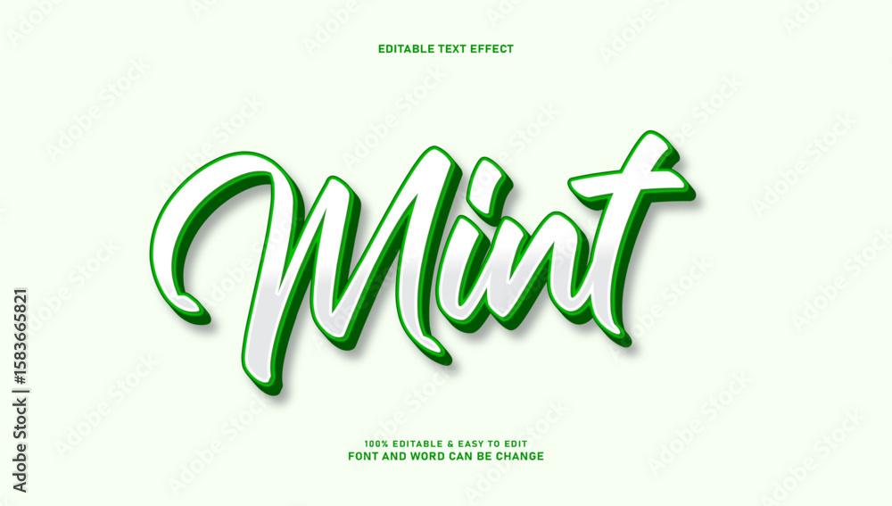 Fototapete mint text effect with editable 3d style