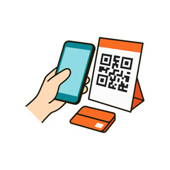 QRコード決済のイラスト（スマホ決済・キャッシュレス）｜Vector Illustration of QR Code Payment (Cashless via Smartphone)